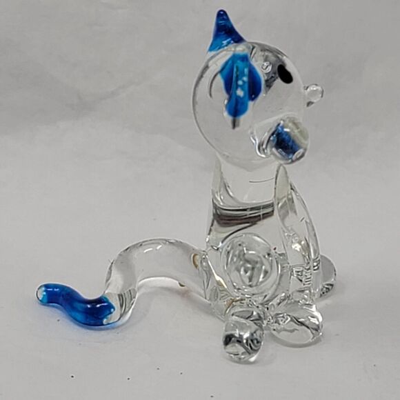 Frankencat Glass Cat Miniature Figurine 1¼" TINY Blue Tip Ears Tail - Picture 2 of 9